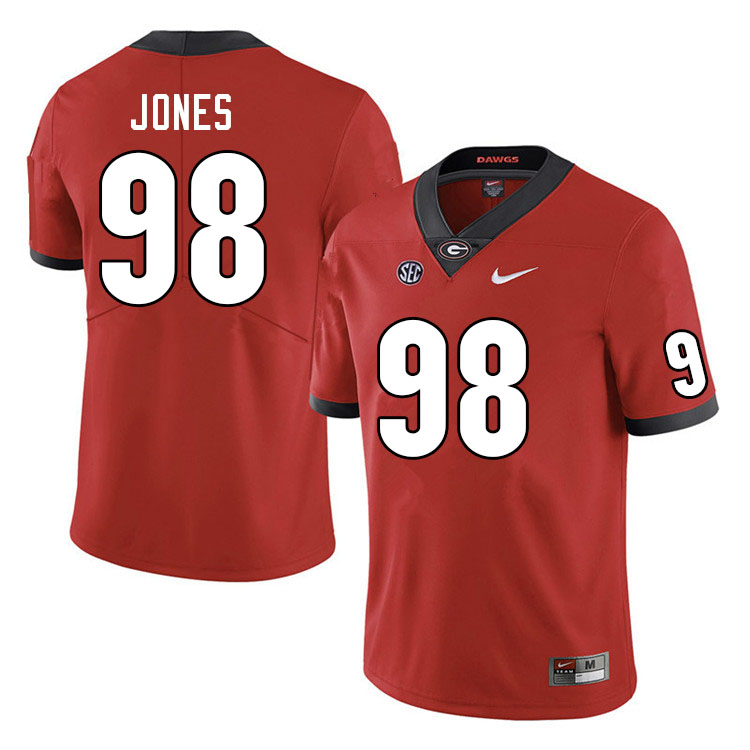 Men #98 Noah Jones Georgia Bulldogs College Football Jerseys Sale-Red - Click Image to Close